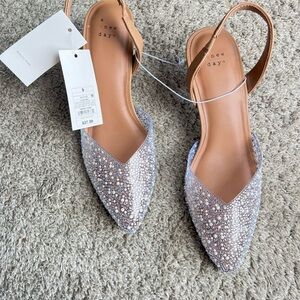 A New Day Women's Sparkling Silver Flats. Size 9